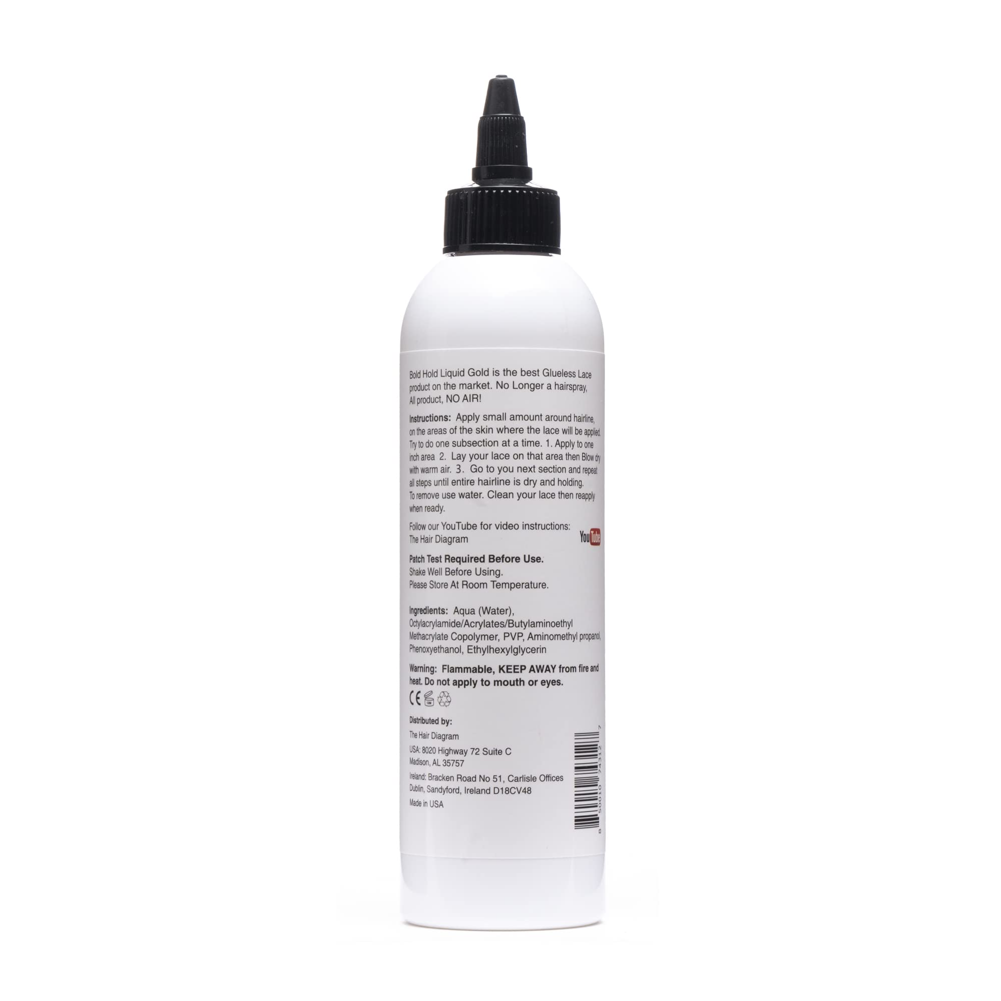 The Hair Diagram Bold Hold Liquid Gold – Glueless Lace Gel for Wigs and Hair Systems – Water Based, Alcohol Free, 8oz