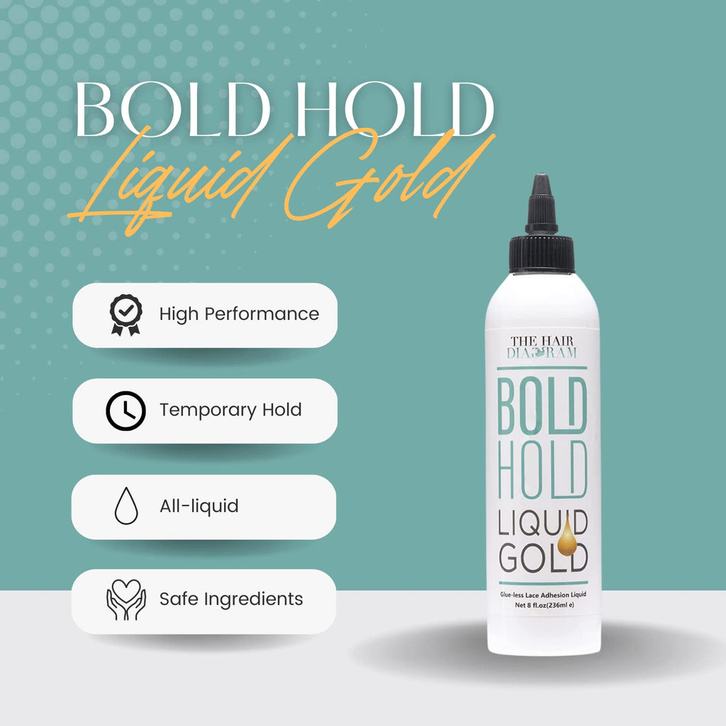 The Hair Diagram Bold Hold Liquid Gold – Glueless Lace Gel for Wigs and Hair Systems – Water Based, Alcohol Free, 8oz