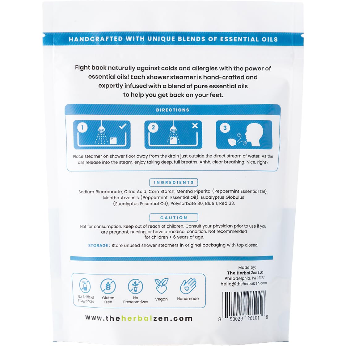 The Herbal Zen Cold Kicker Shower Steamers – Peppermint & Eucalyptus, USA Made (10 Pack)
