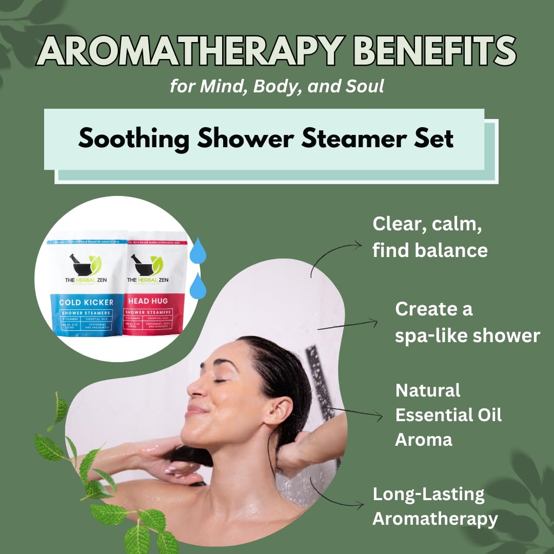 The Herbal Zen Aromatherapy Shower Steamers Gift Set — USA Made, 20 Steamer Pack (Cold Kicker + Head Hug)