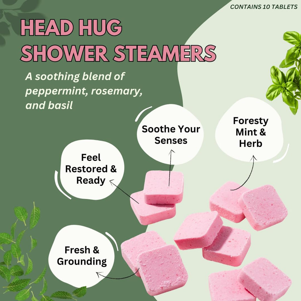 The Herbal Zen Head Hug Shower Steamers – Peppermint & Rosemary, USA Made, 10 Pack