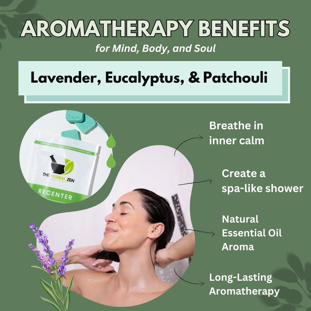 The Herbal Zen Recenter Shower Steamers - Lavender & Eucalyptus Aromatherapy (USA Made, 10 Pack)