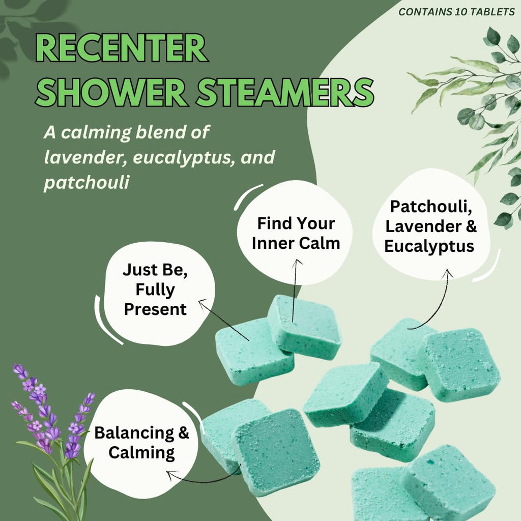 The Herbal Zen Recenter Shower Steamers - Lavender & Eucalyptus Aromatherapy (USA Made, 10 Pack)