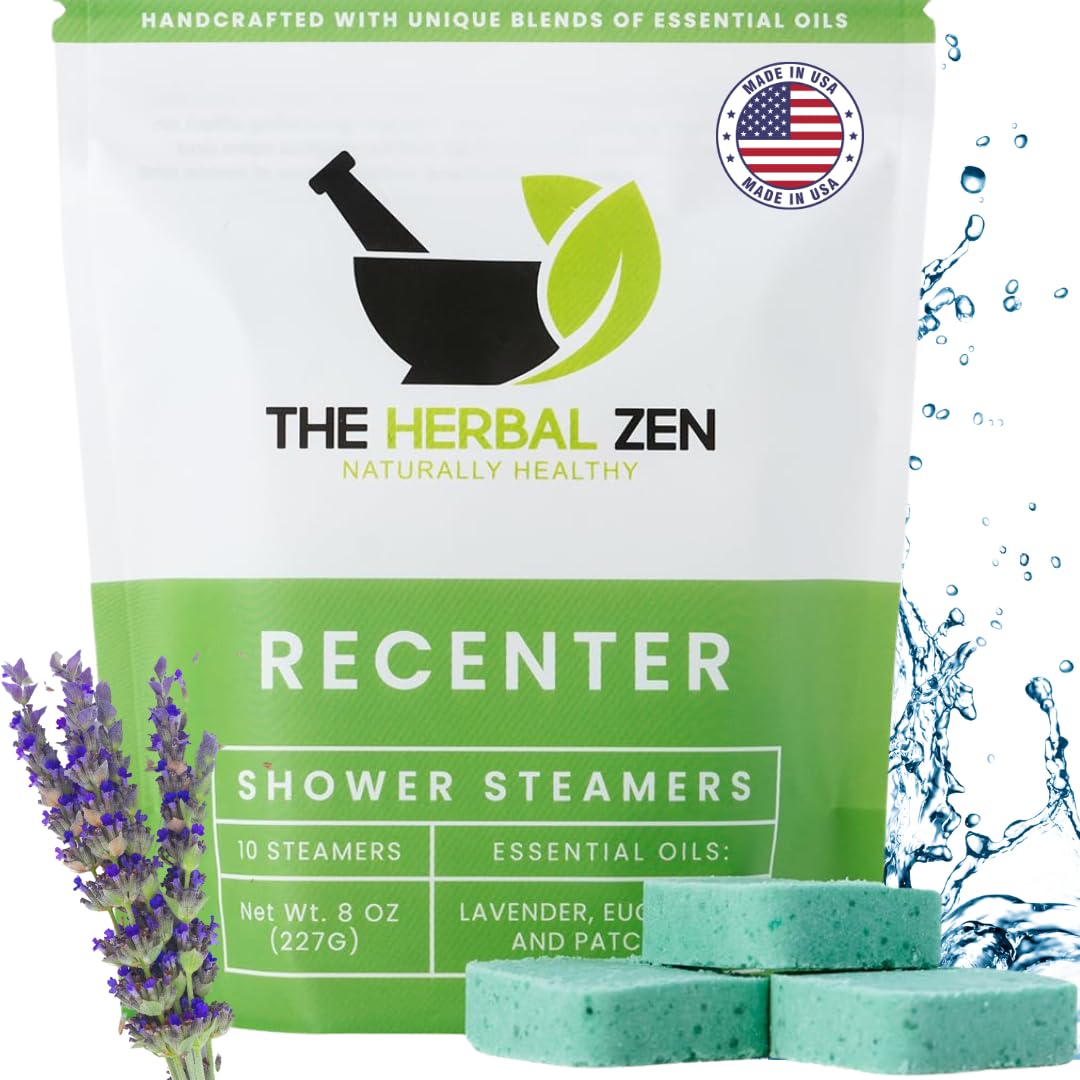 The Herbal Zen Recenter Shower Steamers - Lavender & Eucalyptus Aromatherapy (USA Made, 10 Pack)
