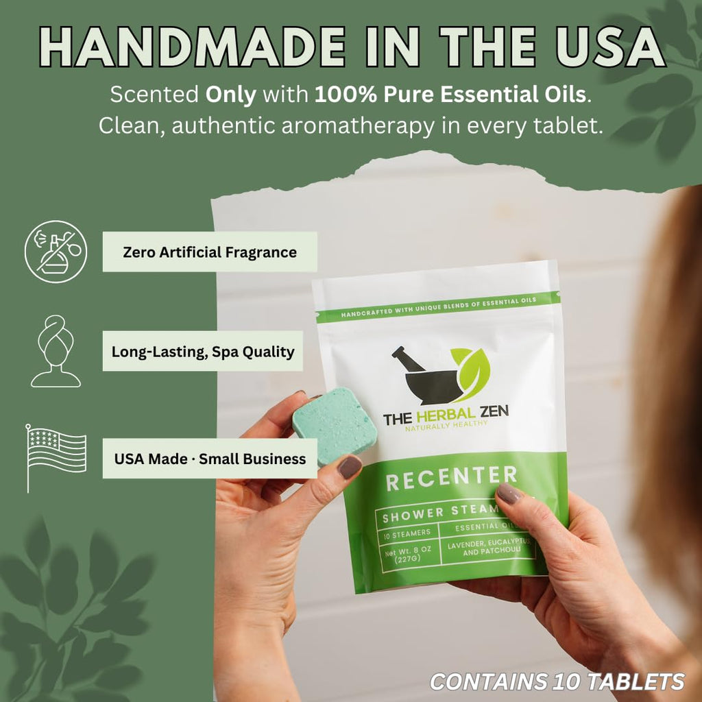 The Herbal Zen Recenter Shower Steamers - Lavender & Eucalyptus Aromatherapy (USA Made, 10 Pack)