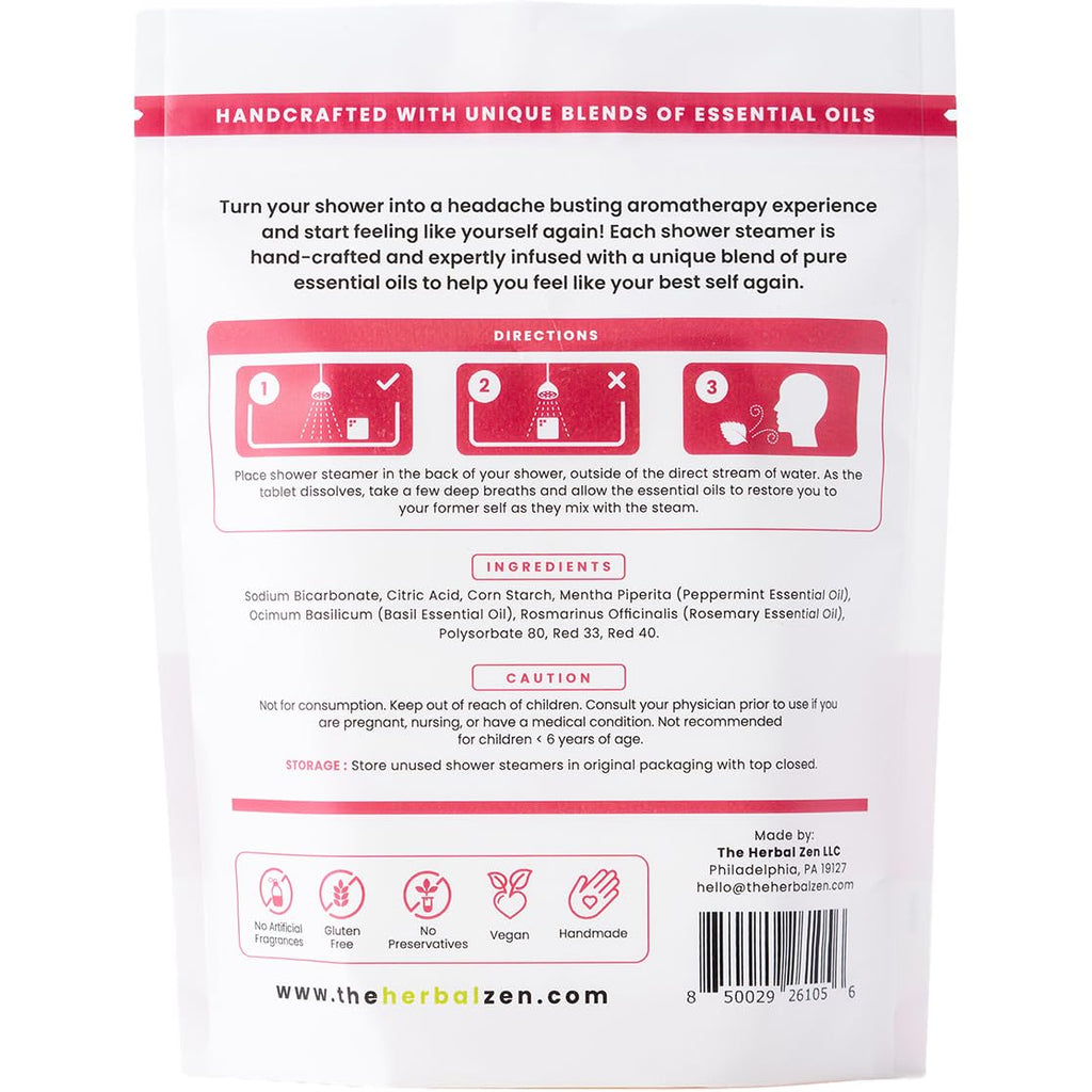 The Herbal Zen Head Hug Shower Steamers – Peppermint & Rosemary, USA Made, 10 Pack