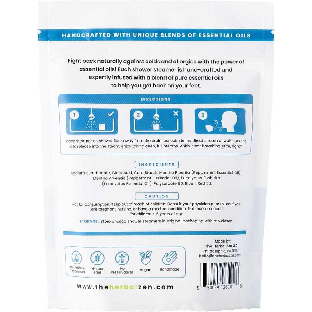 The Herbal Zen Cold Kicker Shower Steamers – Peppermint & Eucalyptus | USA Made (20 Pack)