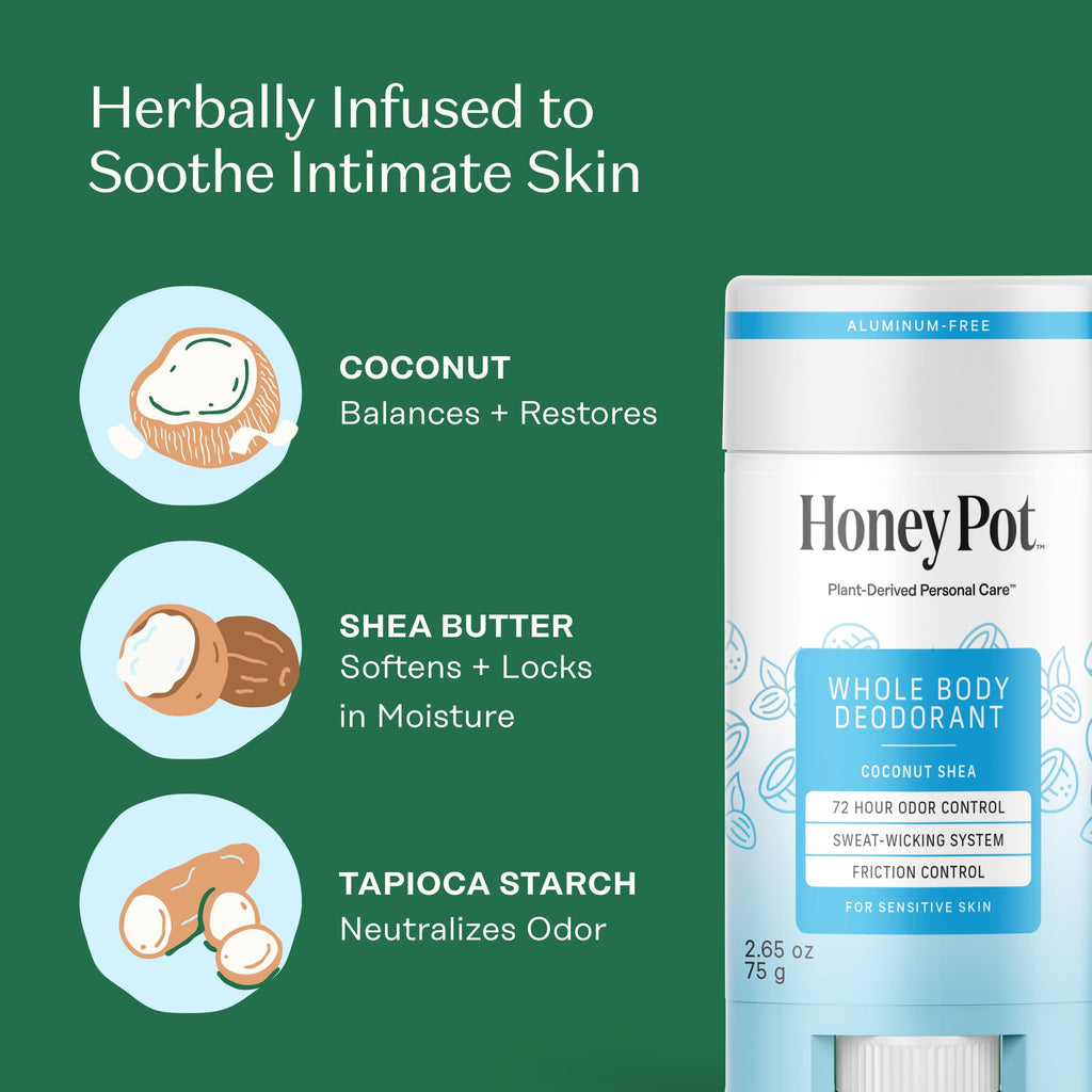 The Honey Pot Company Coconut Shea Whole Body Deodorant — Aluminum-Free, 72-Hour Odor Control