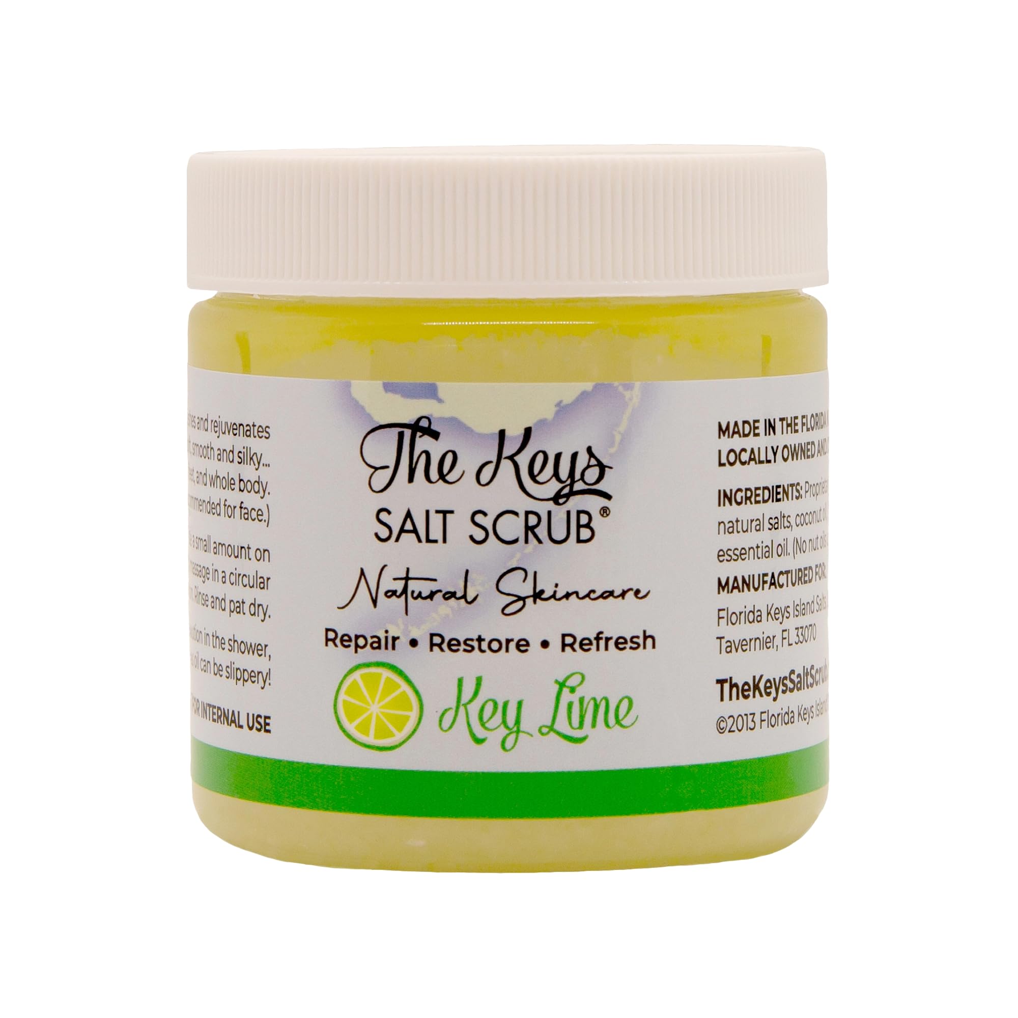 The Keys Salt Scrub – Sea Salt Exfoliator with Wooden Spoon – Key Lime, 3.4 oz