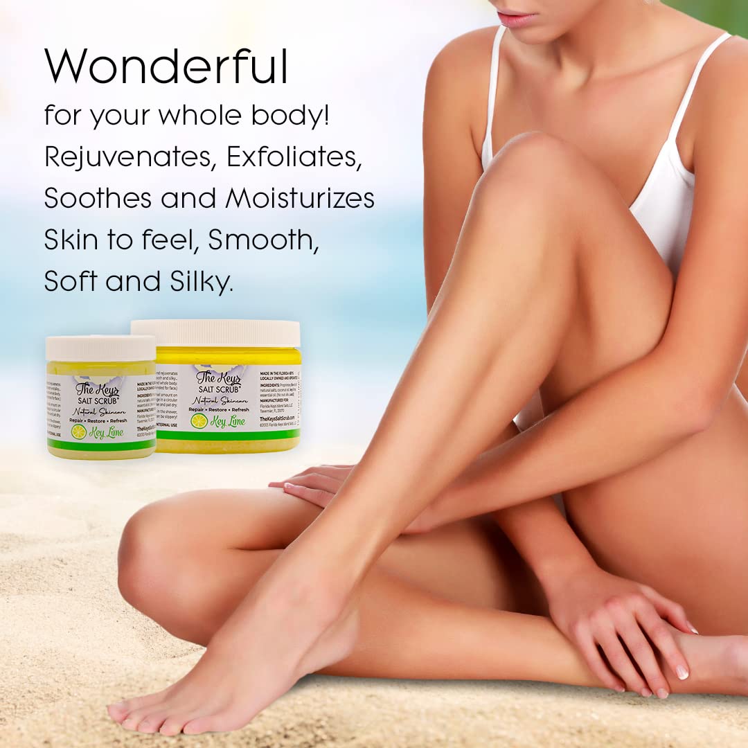 The Keys Salt Scrub – Sea Salt Exfoliator with Wooden Spoon – Key Lime, 3.4 oz