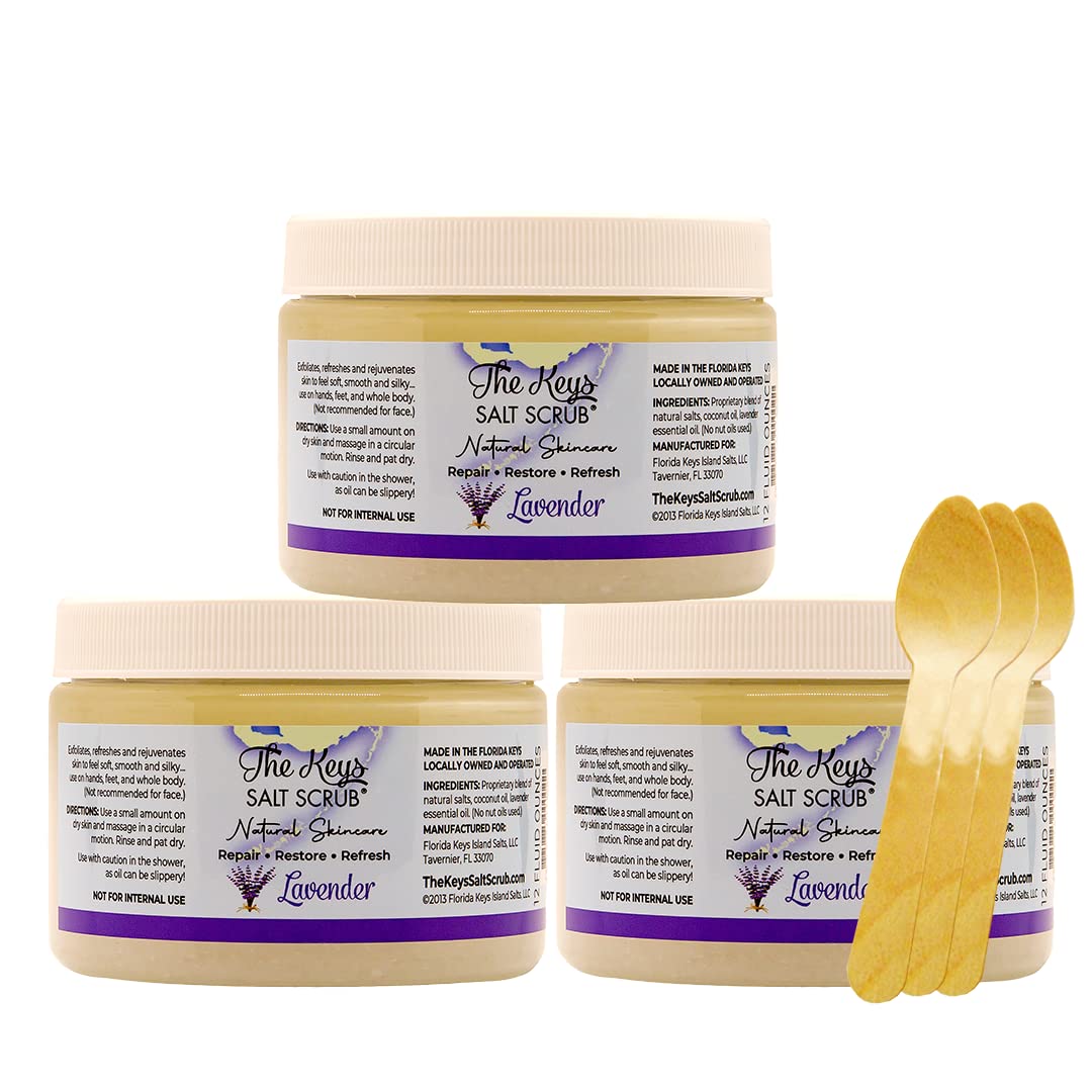 The Keys Salt Scrub – Lavender Sea Salt Exfoliator, 12 oz (Pack of 3)