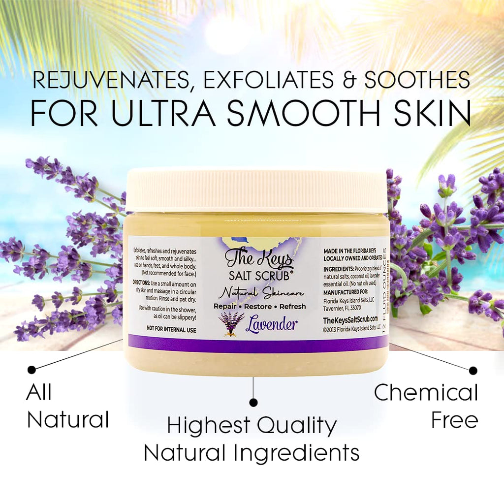 The Keys Salt Scrub – Lavender Sea Salt Exfoliator, 12 oz (Pack of 3)