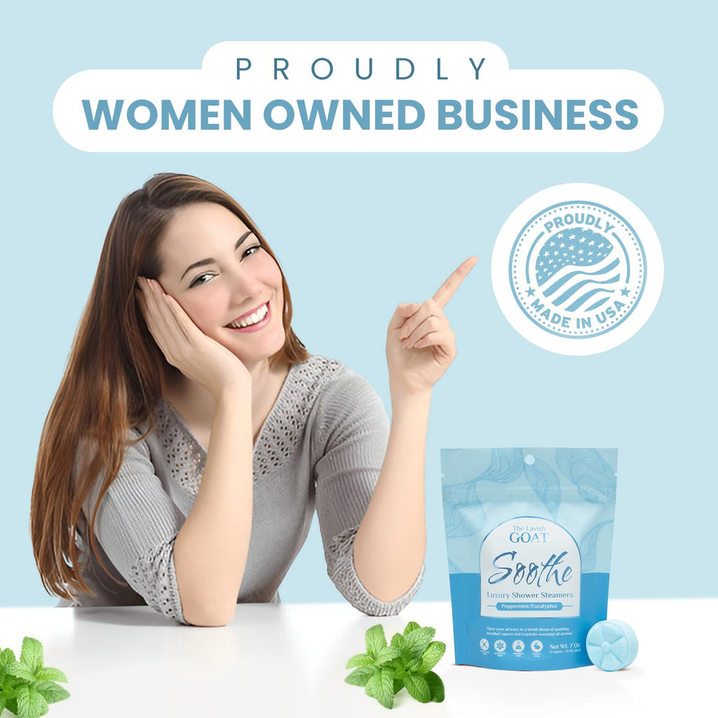 The Lavish Goat Soothe Shower Steamers 7-Pack – Menthol Peppermint Eucalyptus – USA Made