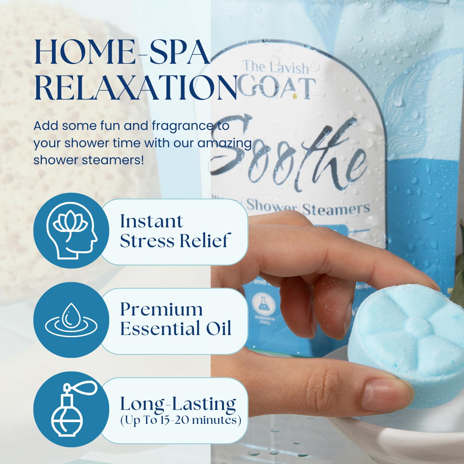 The Lavish Goat Soothe Shower Steamers 7-Pack – Menthol Peppermint Eucalyptus – USA Made