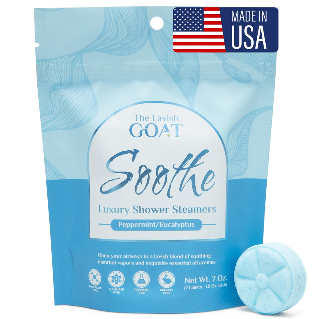 The Lavish Goat Soothe Shower Steamers 7-Pack – Menthol Peppermint Eucalyptus – USA Made