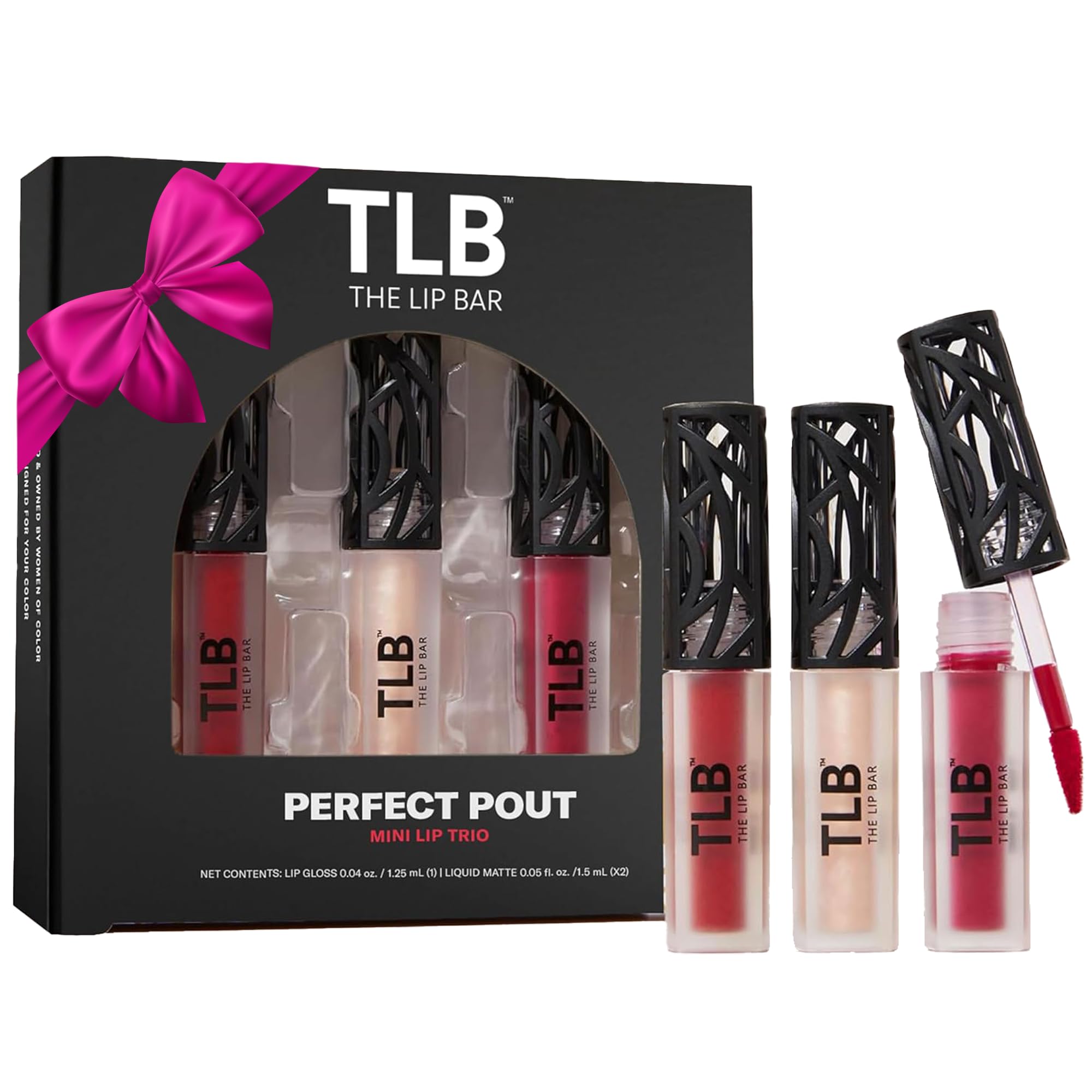 The Lip Bar Perfect Pout Mini Lip Trio Gift Set - Travel-Size Matte Lipsticks & Gloss (Vegan, Cruelty-Free)