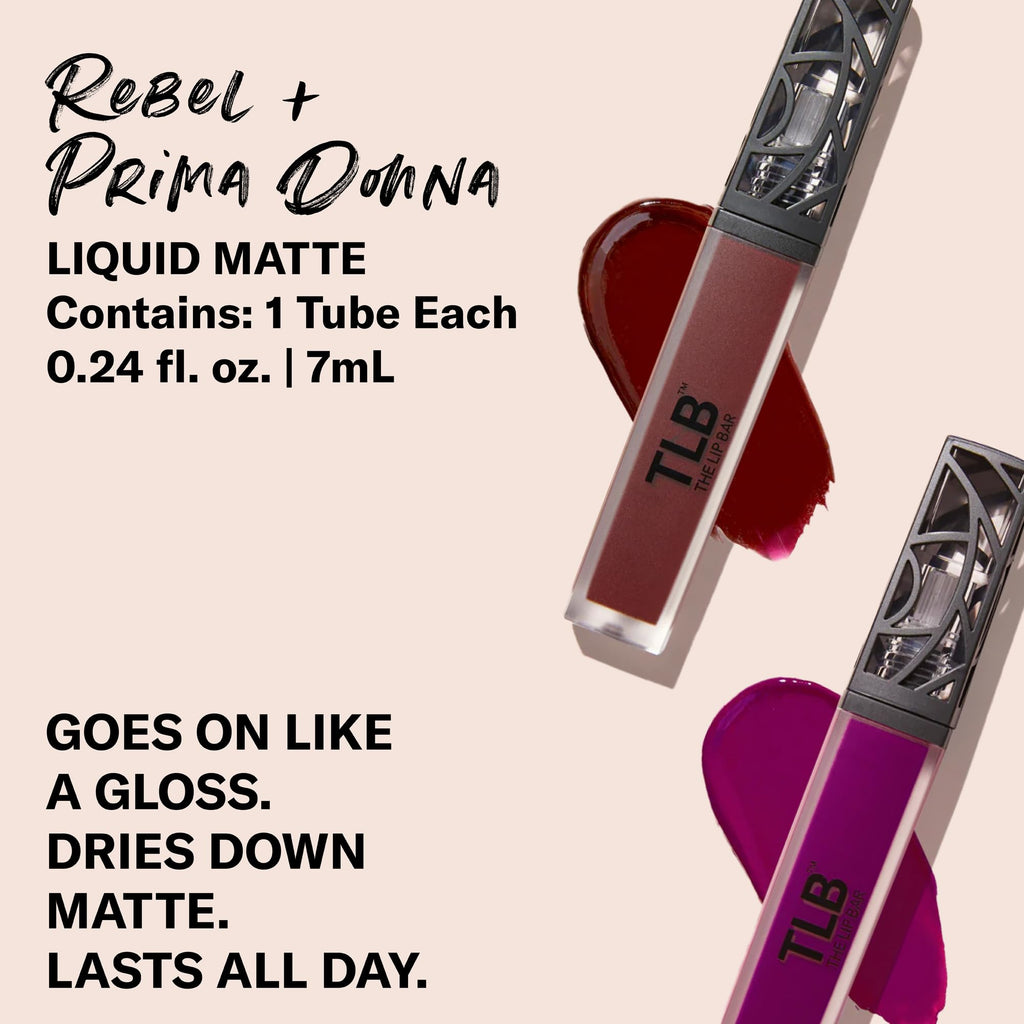 The Lip Bar Nonstop Liquid Matte Lipstick Mini 2-Pack – Rebel & Prima Donna (0.24 fl oz each) – Vegan