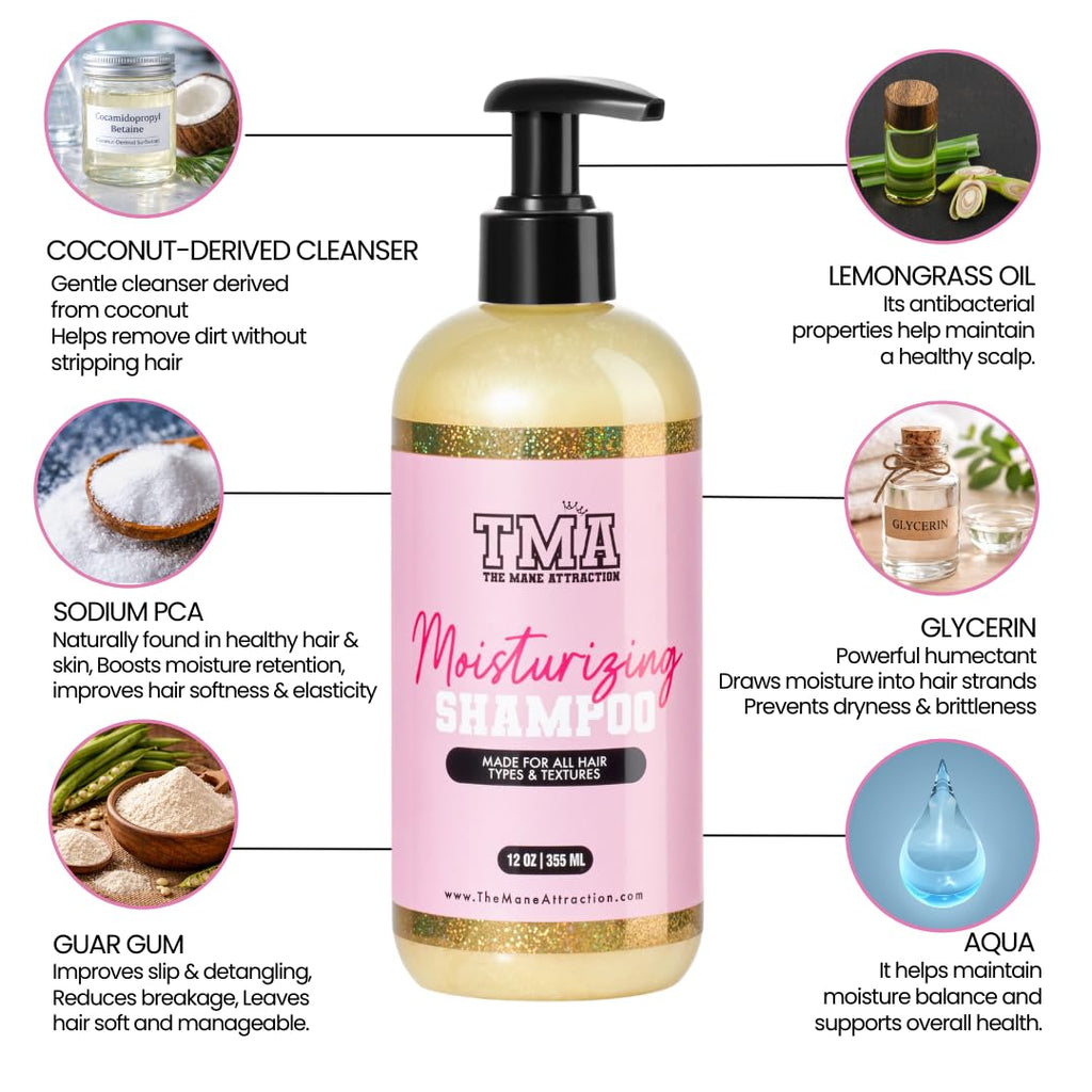 The Mane Attraction Moisturizing Shampoo – Hydrating, Sulfate-Free Cleanser for Curly & Natural Hair (12 oz)