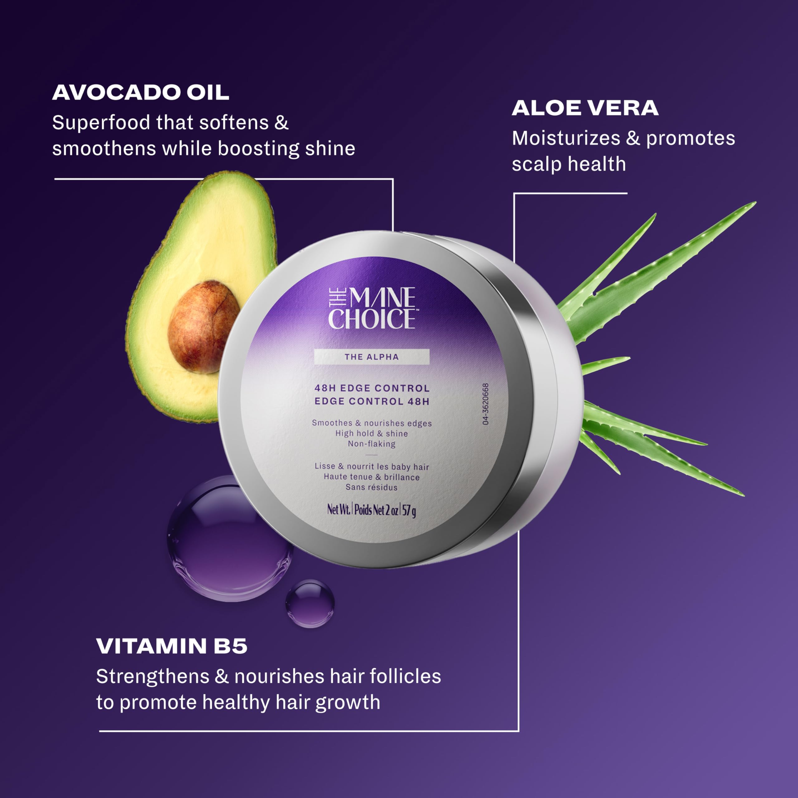 The Mane Choice The Alpha 48H Edge Control – 2 Oz, 48-Hour Hold, Shine & Nourish, Non-Flaking