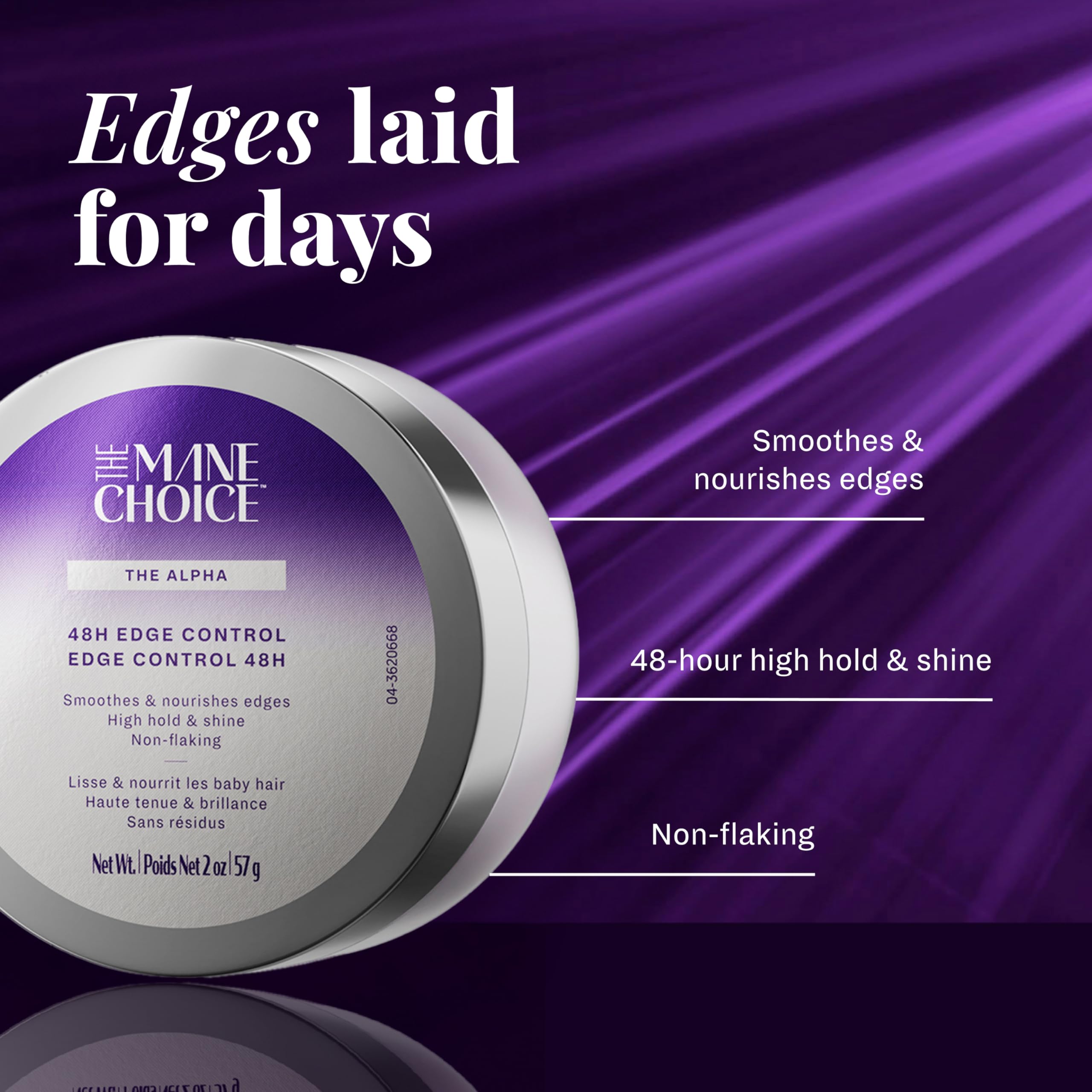 The Mane Choice The Alpha 48H Edge Control – 2 Oz, 48-Hour Hold, Shine & Nourish, Non-Flaking