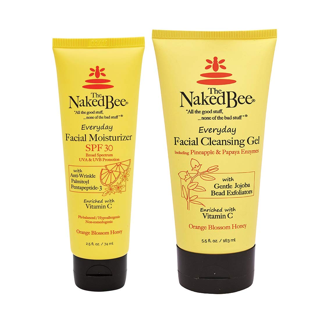 The Naked Bee Orange Blossom Honey 2-Piece Facial Care Set – Exfoliating Cleansing Gel + SPF30 Moisturizer
