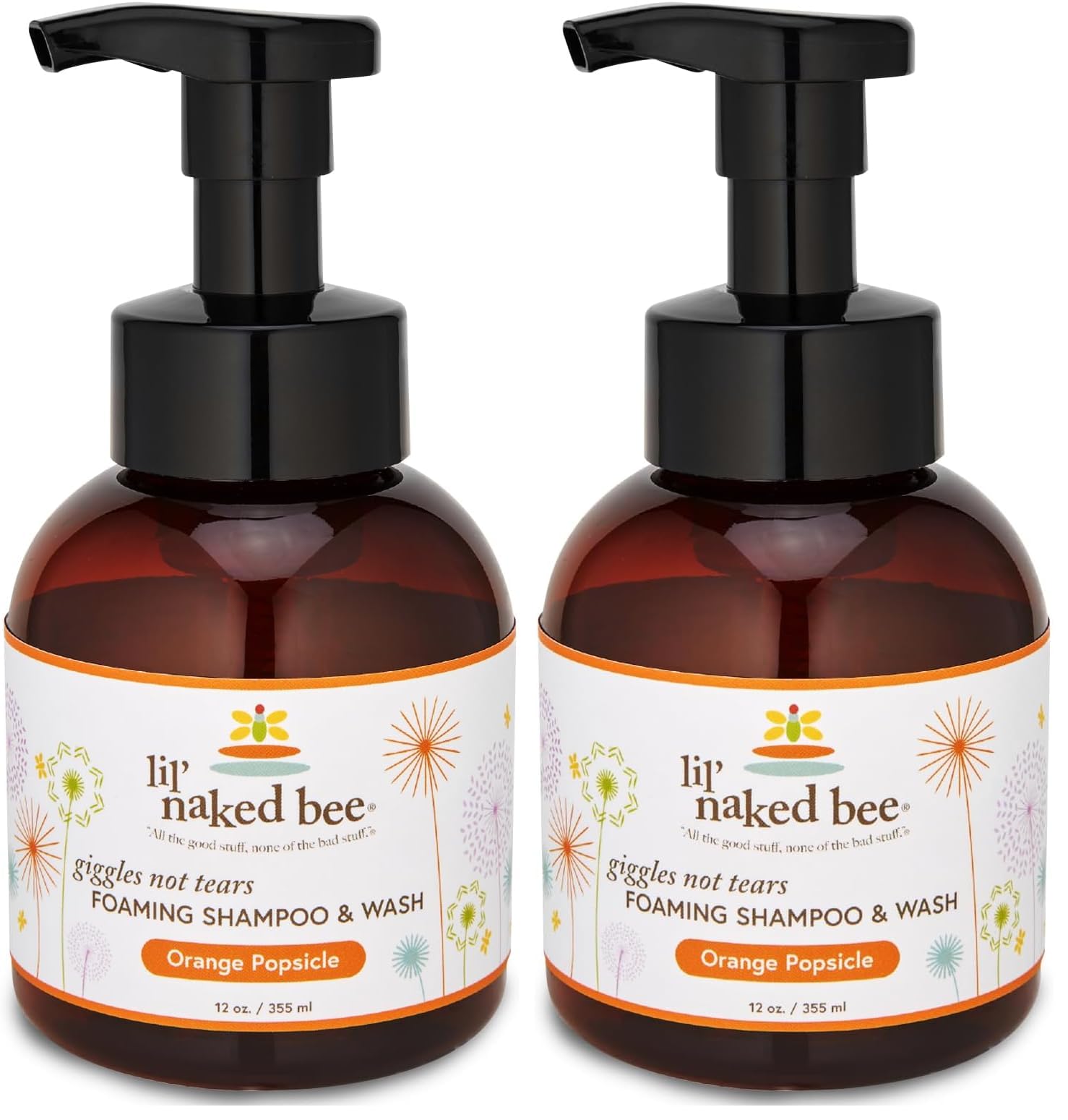 The Naked Bee Orange Popsicle Giggles Not Tears Foaming Shampoo & Wash – 12 oz Pack of 2