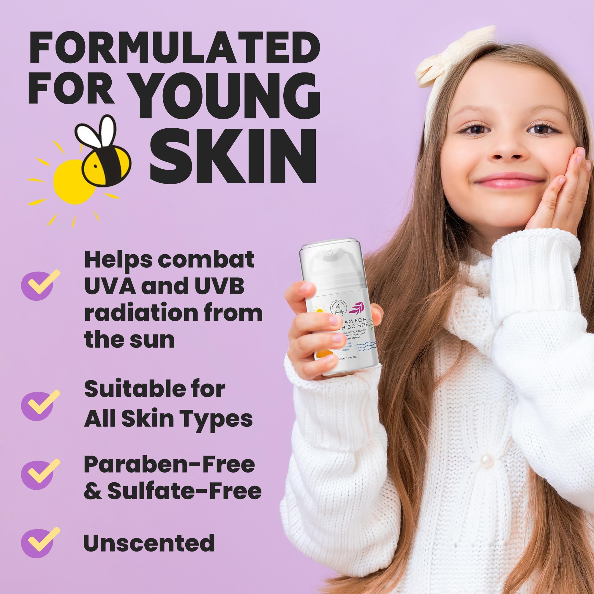 Kid Face Sunscreen Moisturizer SPF 30 – Mineral, Reef-Safe with Zinc Oxide & Niacinamide | The Natural and Organic Family