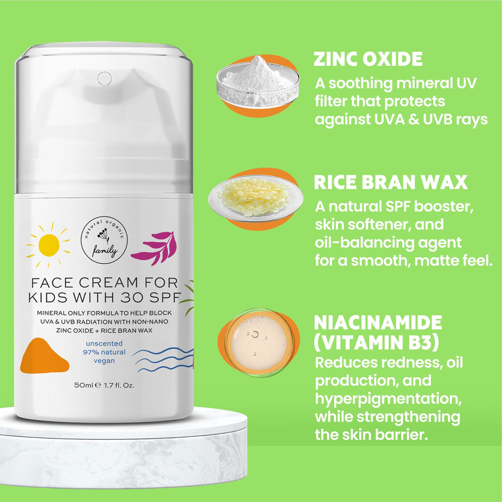 Kid Face Sunscreen Moisturizer SPF 30 – Mineral, Reef-Safe with Zinc Oxide & Niacinamide | The Natural and Organic Family