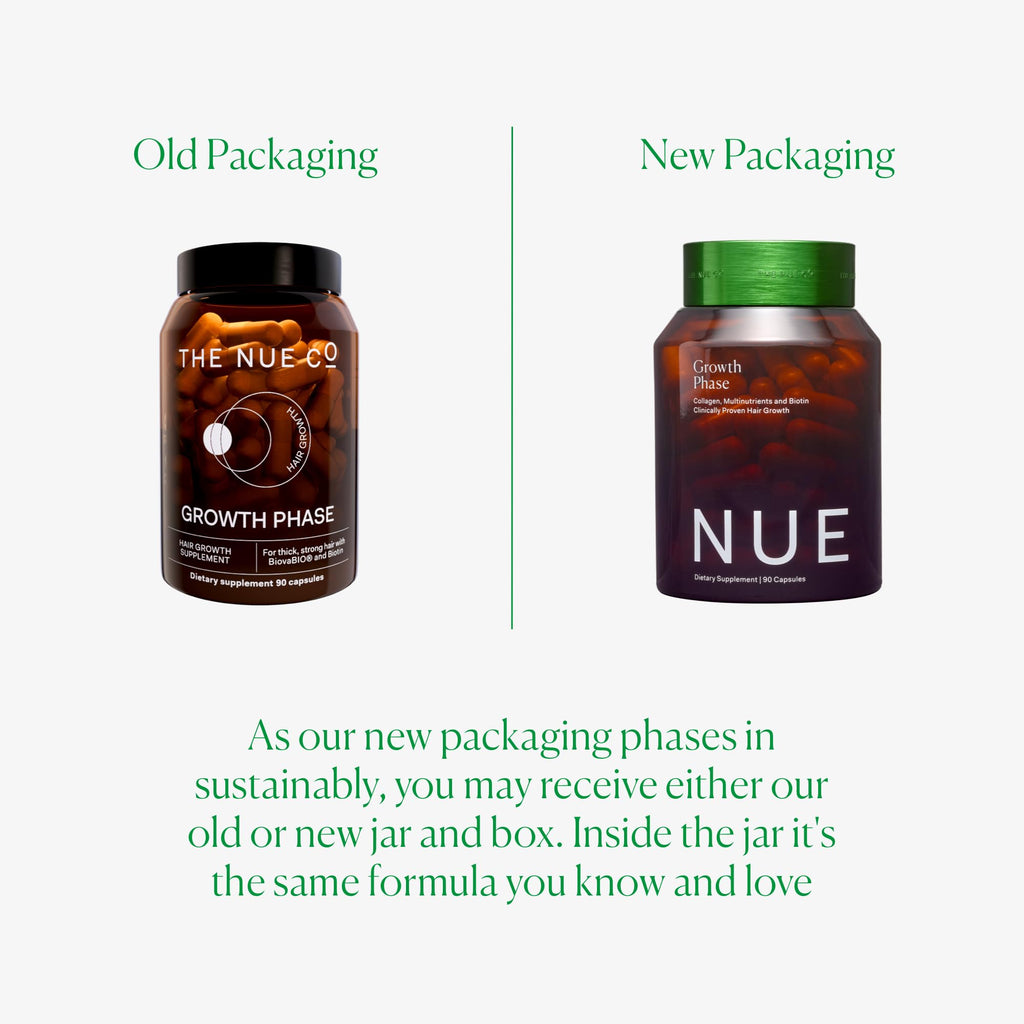 The Nue Co Growth Phase Hair Supplement – Vegan Hair Capsules for Thicker, Fuller-Looking Hair | 90 Capsules