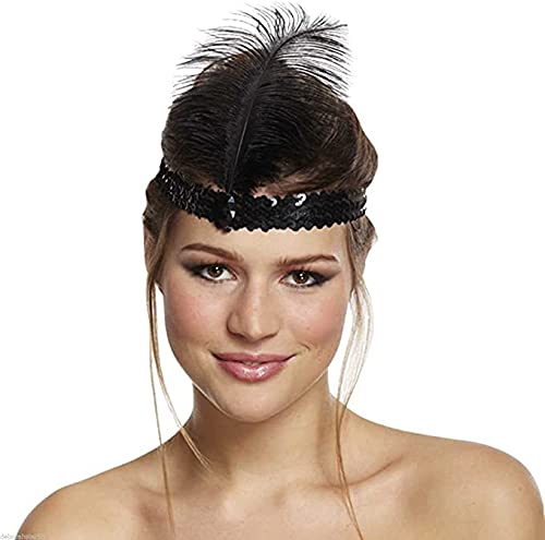 The Only One 20-Piece Halloween Black Sequins Feather Headband – 1920s Carnival Accessory