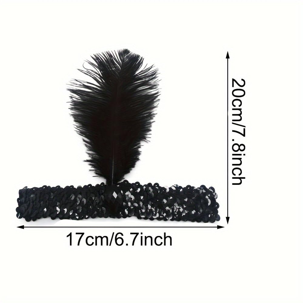 The Only One 20-Piece Halloween Black Sequins Feather Headband – 1920s Carnival Accessory