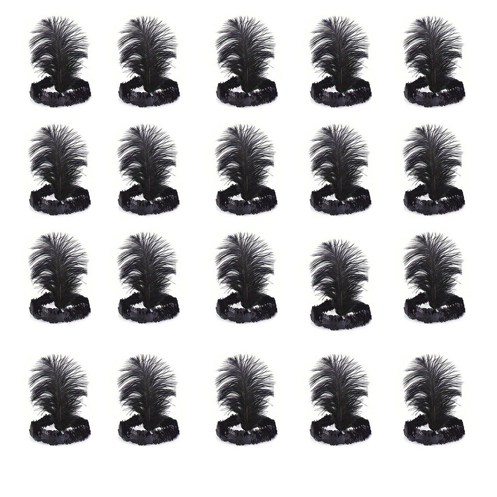 The Only One 20-Piece Halloween Black Sequins Feather Headband – 1920s Carnival Accessory