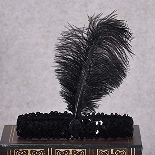 The Only One 20-Piece Halloween Black Sequins Feather Headband – 1920s Carnival Accessory