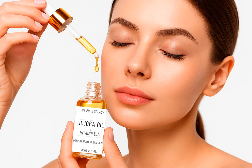 THE PURE SPLASH Jojoba Oil with Vitamins A and E – Deep Hydration & Repair | Lightweight, Non-Greasy Face & Body Oil | Antioxidant-Rich Skincare for Soft, Radiant Skin | 60ml