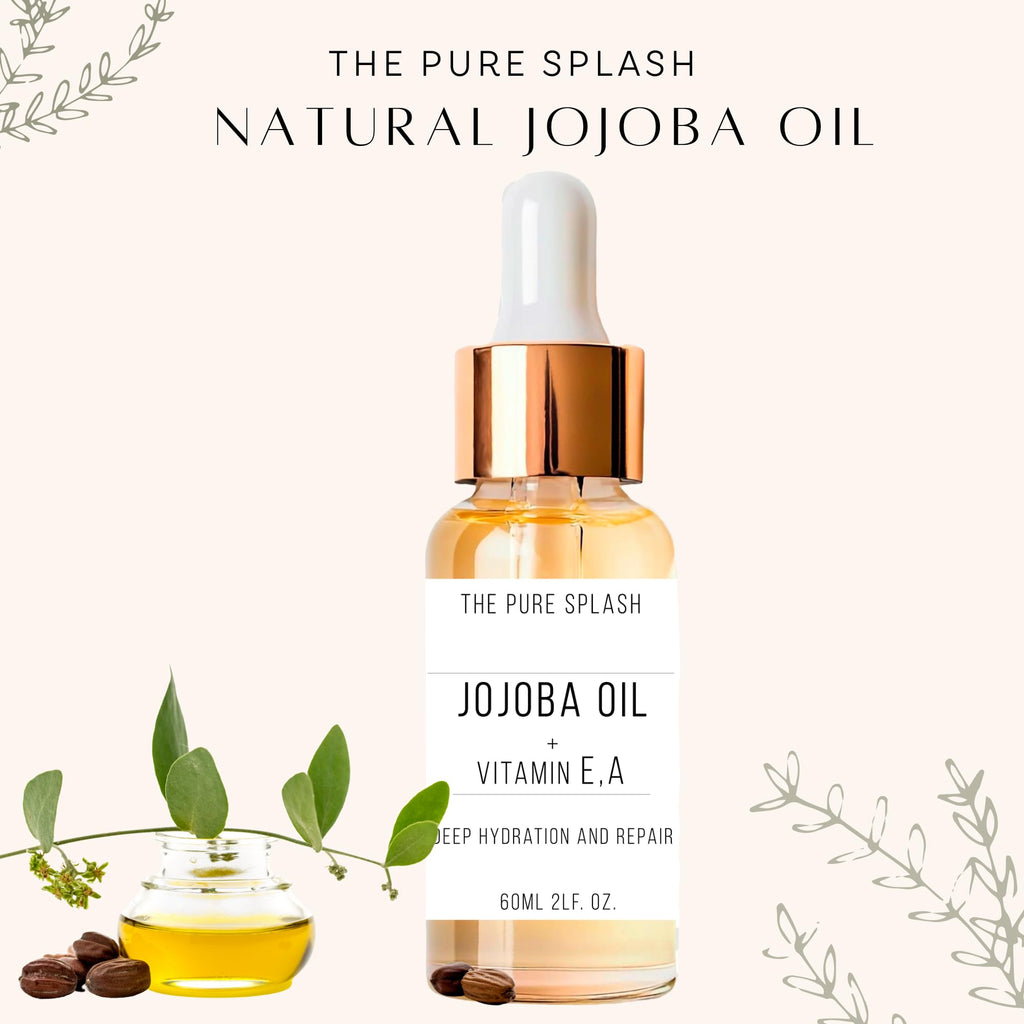THE PURE SPLASH Jojoba Oil with Vitamins A and E – Deep Hydration & Repair | Lightweight, Non-Greasy Face & Body Oil | Antioxidant-Rich Skincare for Soft, Radiant Skin | 60ml