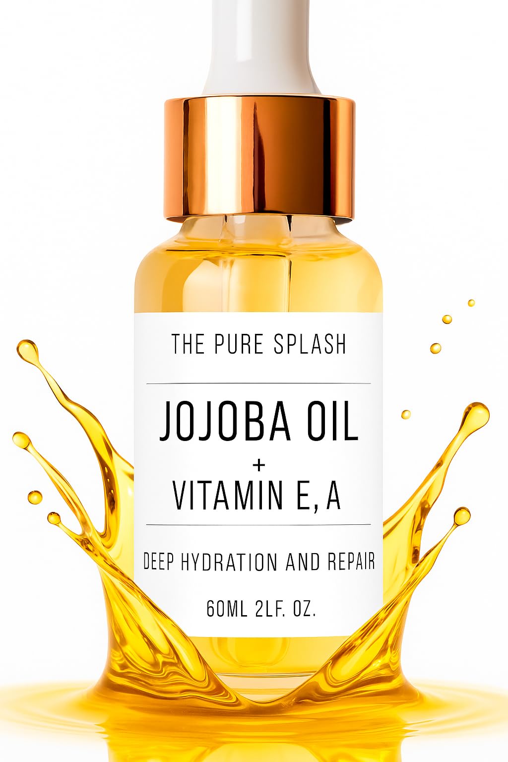 THE PURE SPLASH Jojoba Oil with Vitamins A and E – Deep Hydration & Repair | Lightweight, Non-Greasy Face & Body Oil | Antioxidant-Rich Skincare for Soft, Radiant Skin | 60ml