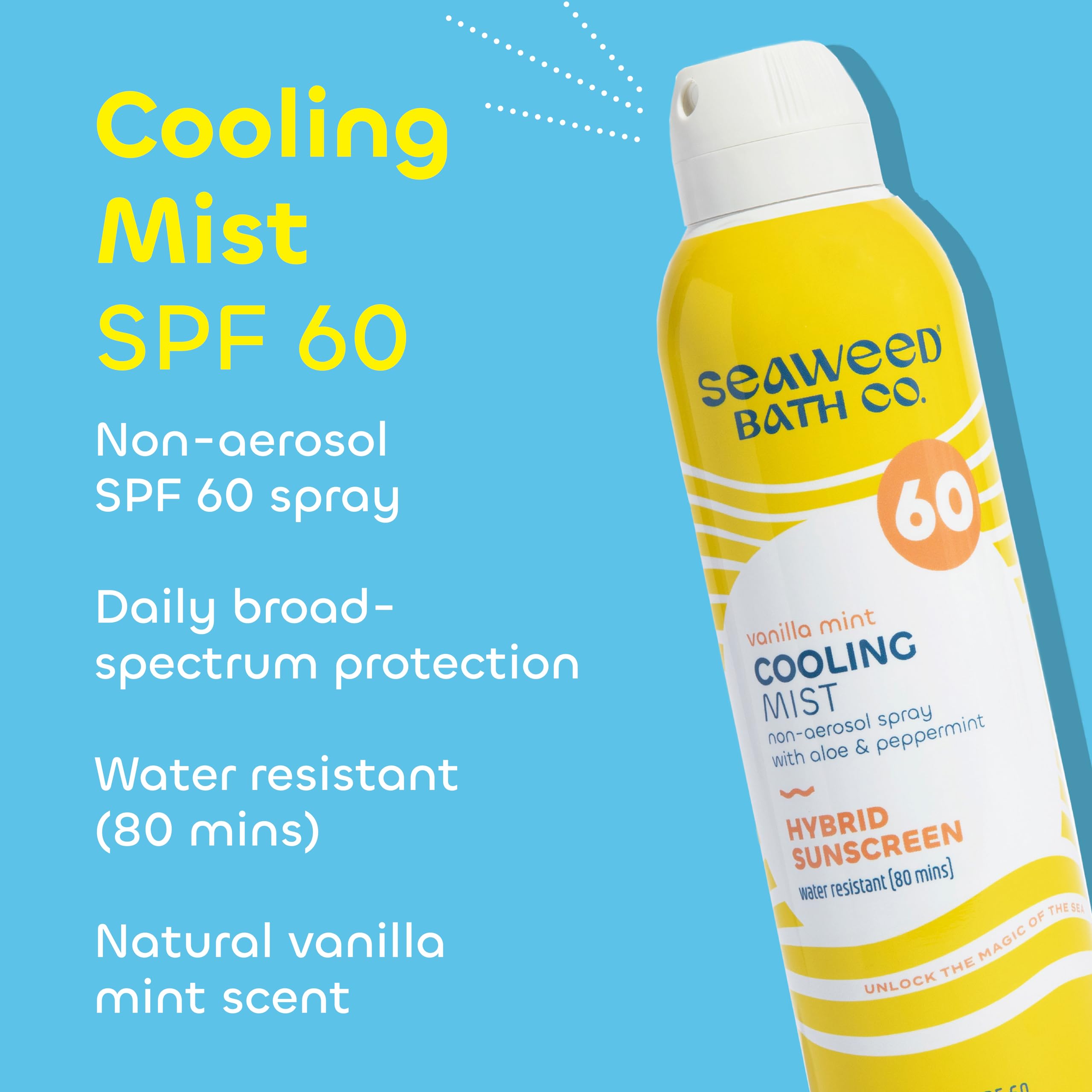 The Seaweed Bath Co. Cooling Mist SPF 60 Sport Hybrid Sunscreen Spray, 6 oz – Sustainably Harvested Seaweed