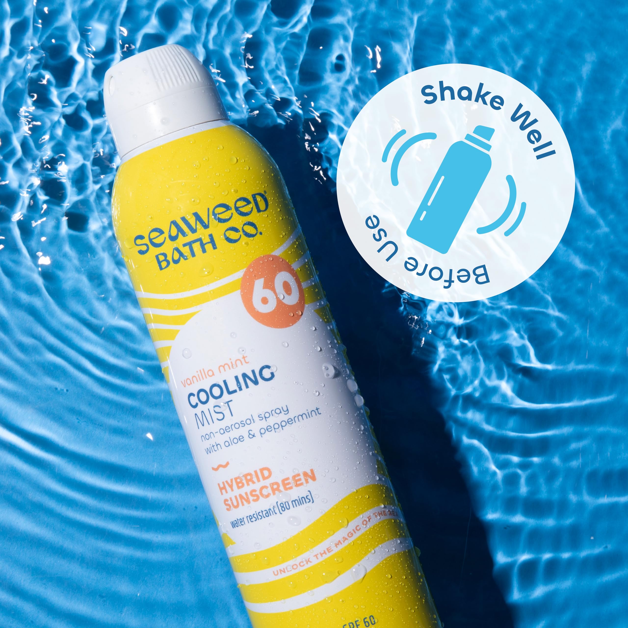 The Seaweed Bath Co. Cooling Mist SPF 60 Sport Hybrid Sunscreen Spray, 6 oz – Sustainably Harvested Seaweed