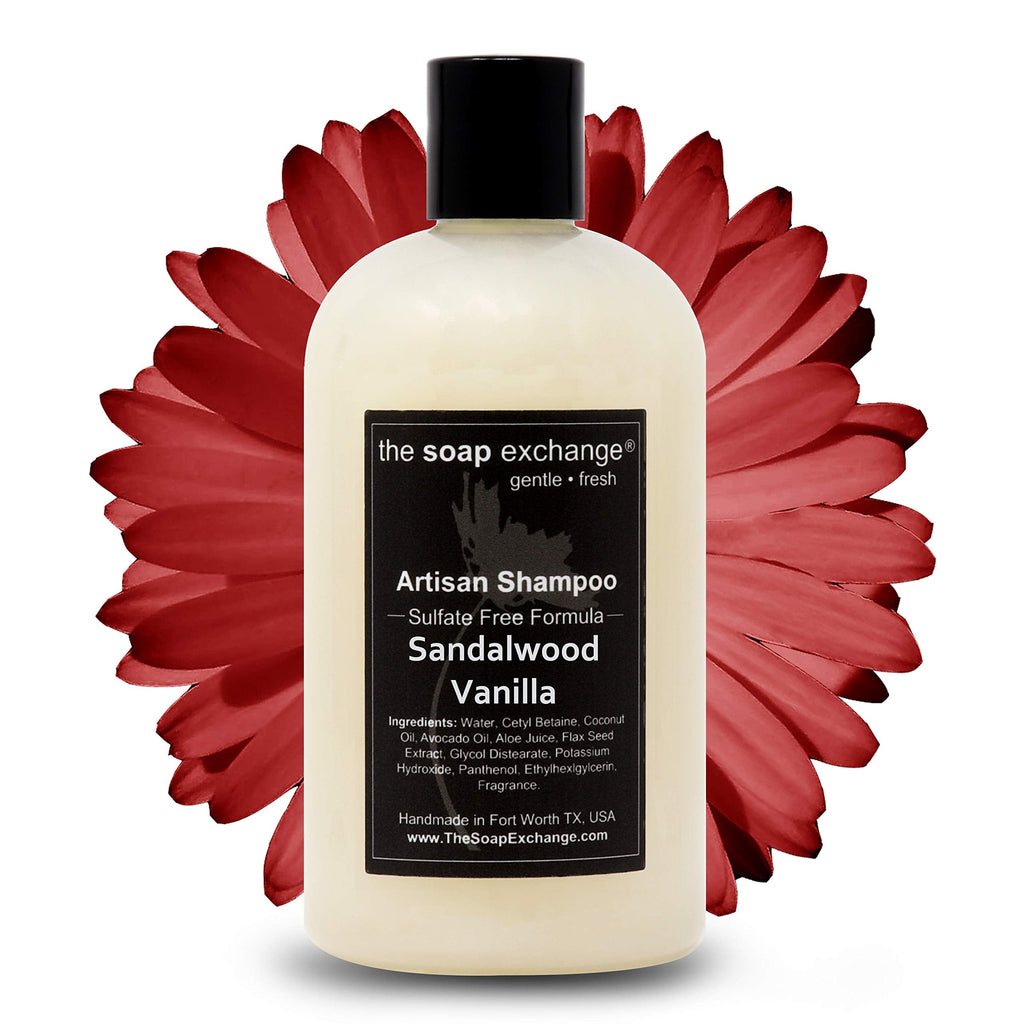 The Soap Exchange Hair Shampoo – Sandalwood Vanilla (12 oz) | Handcrafted USA, Sulfate & Paraben Free