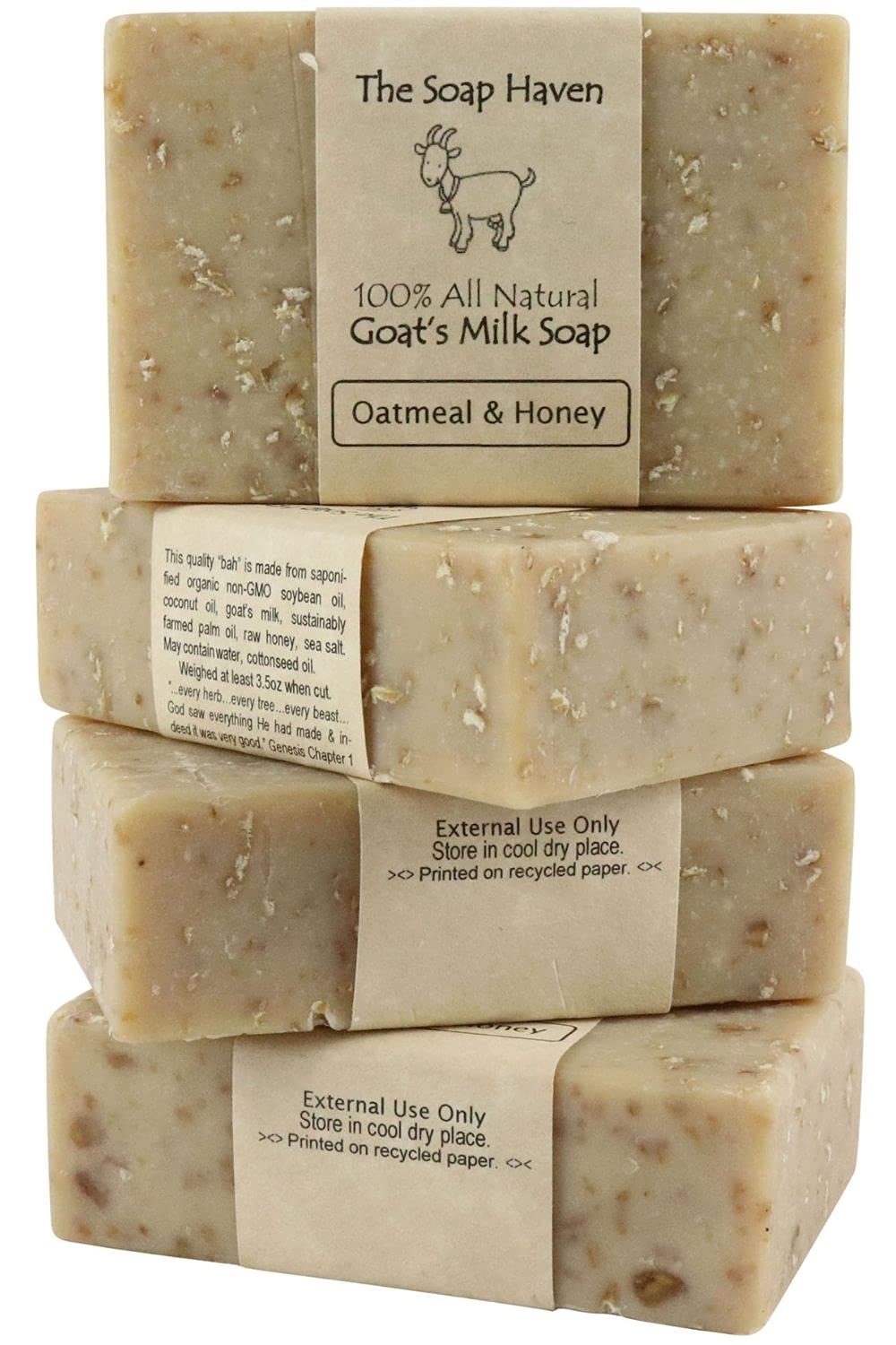 The Soap Haven Oatmeal Honey Goat Milk Soap Bars — Handmade, All Natural, Unscented, SLS & Paraben Free