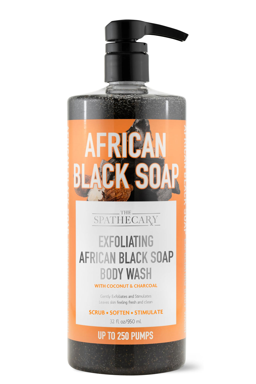 The Spathecary African Black Soap Exfoliating Body Wash – Coconut & Charcoal, 32 oz