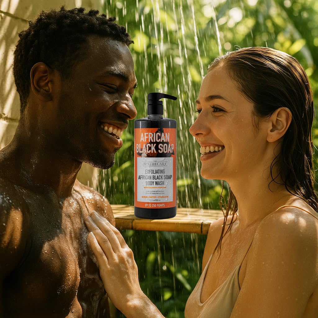 The Spathecary African Black Soap Exfoliating Body Wash – Coconut & Charcoal, 32 oz
