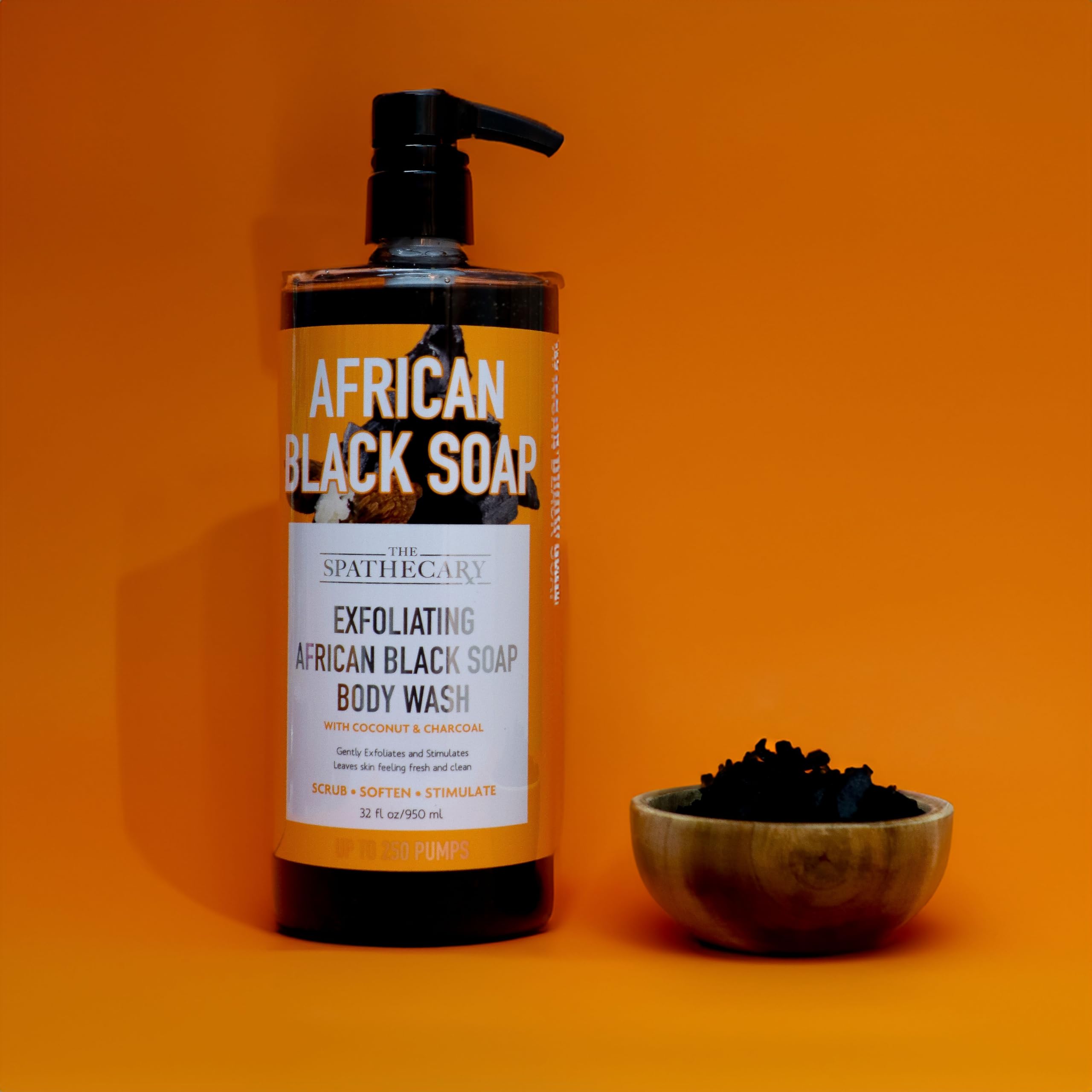 The Spathecary African Black Soap Exfoliating Body Wash – Coconut & Charcoal, 32 oz