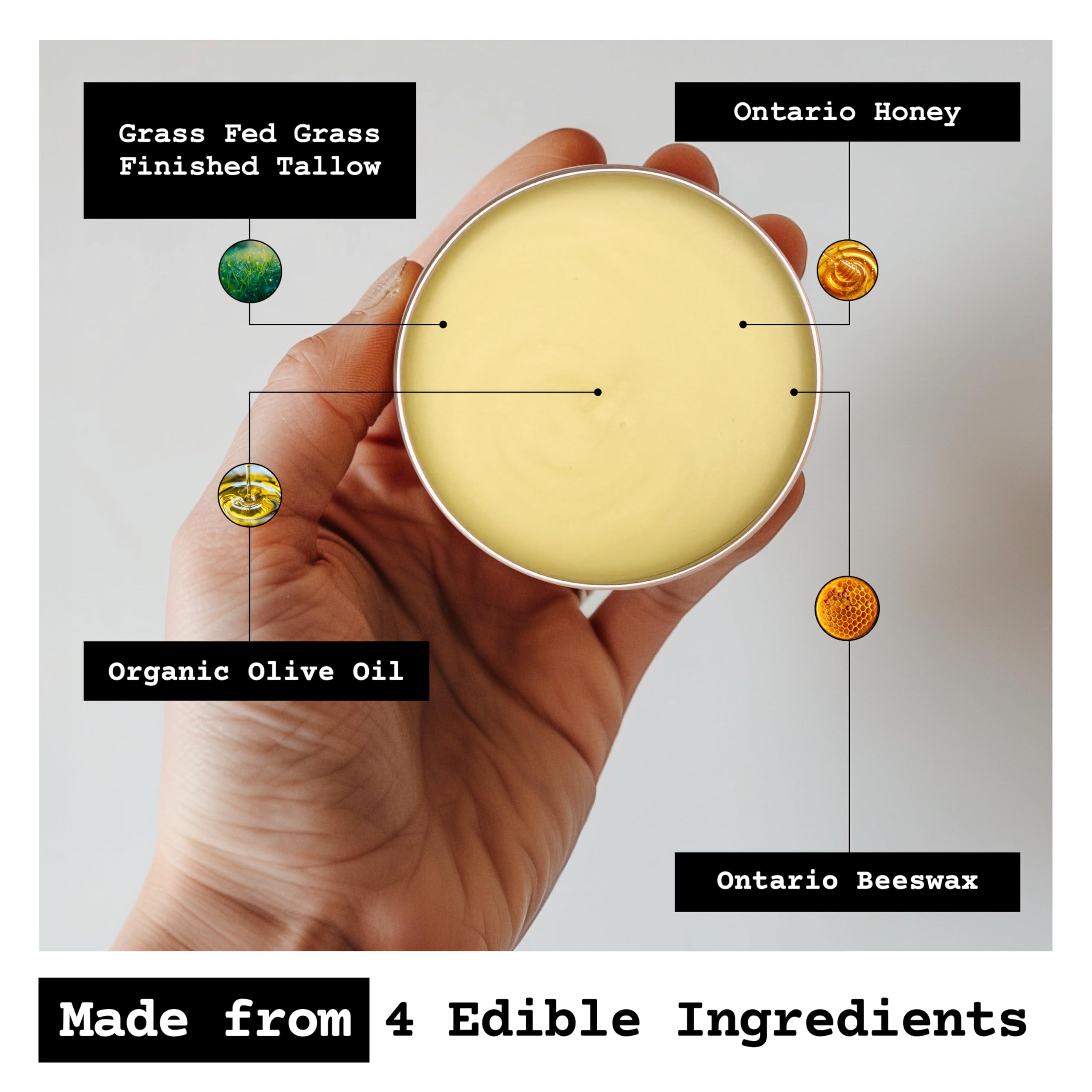 The Tallowed Truth F-Balm Tallow – Grass-Fed & Grass-Finished, 5-Ingredient All-Purpose Balm – 2 oz – Made in Canada