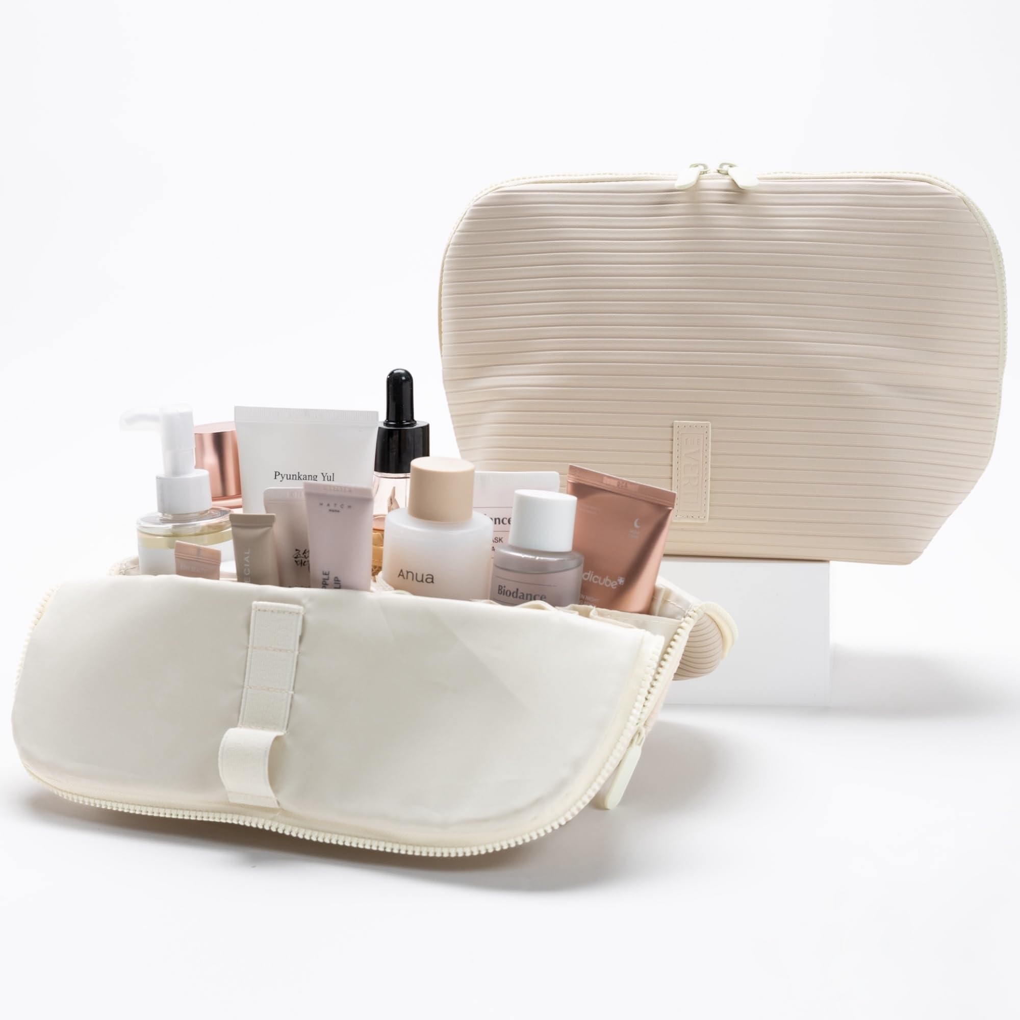 THE VERTI Vertical Waterproof Makeup & Toiletry Bag – 23-Pocket Upright Organizer (Shell)