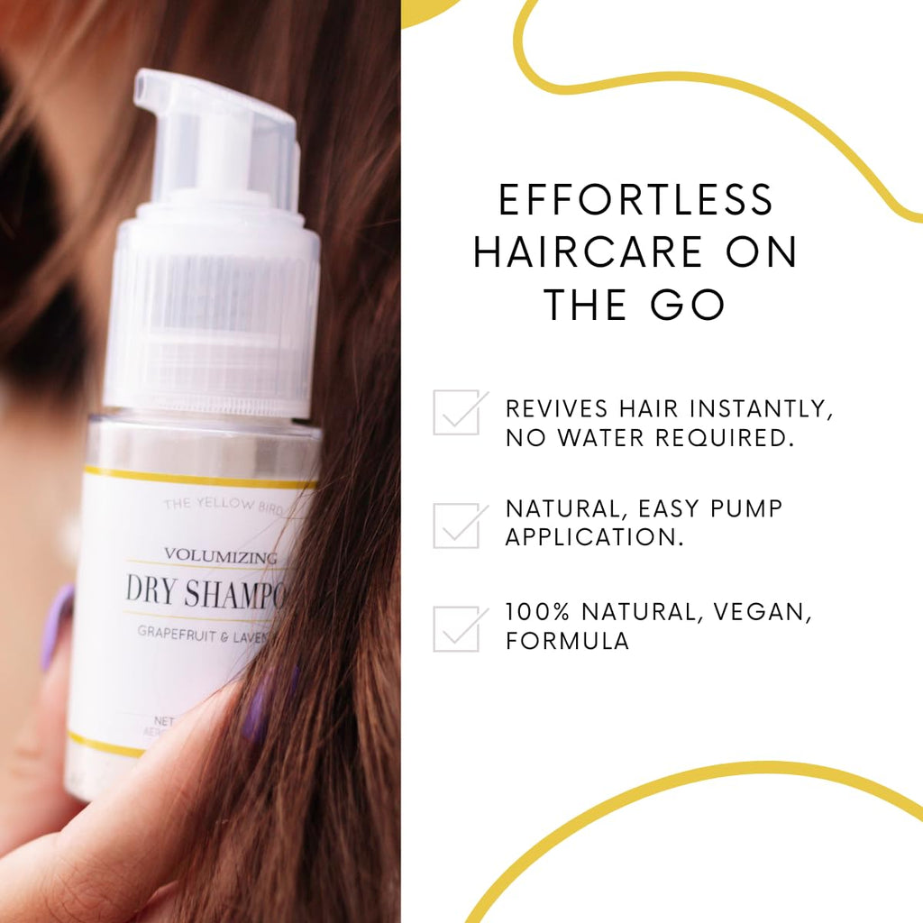 Yellow Bird All Natural Dry Shampoo Powder – Aerosol Free, Talc Free, Volumizing for Light & Dark Hair