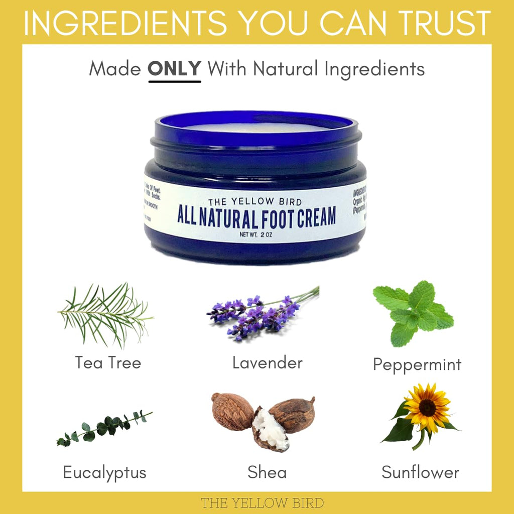 The Yellow Bird Foot Cream - 2 Pack Travel Size | Natural Dry Feet Balm with Tea Tree & Peppermint
