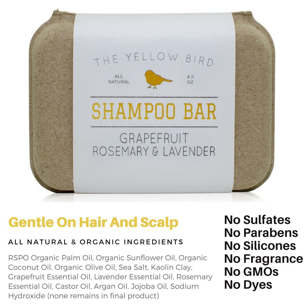 The Yellow Bird Solid Bar Shampoo Soap – Grapefruit, Rosemary & Lavender | Mild, Sulfate-Free Hair Care