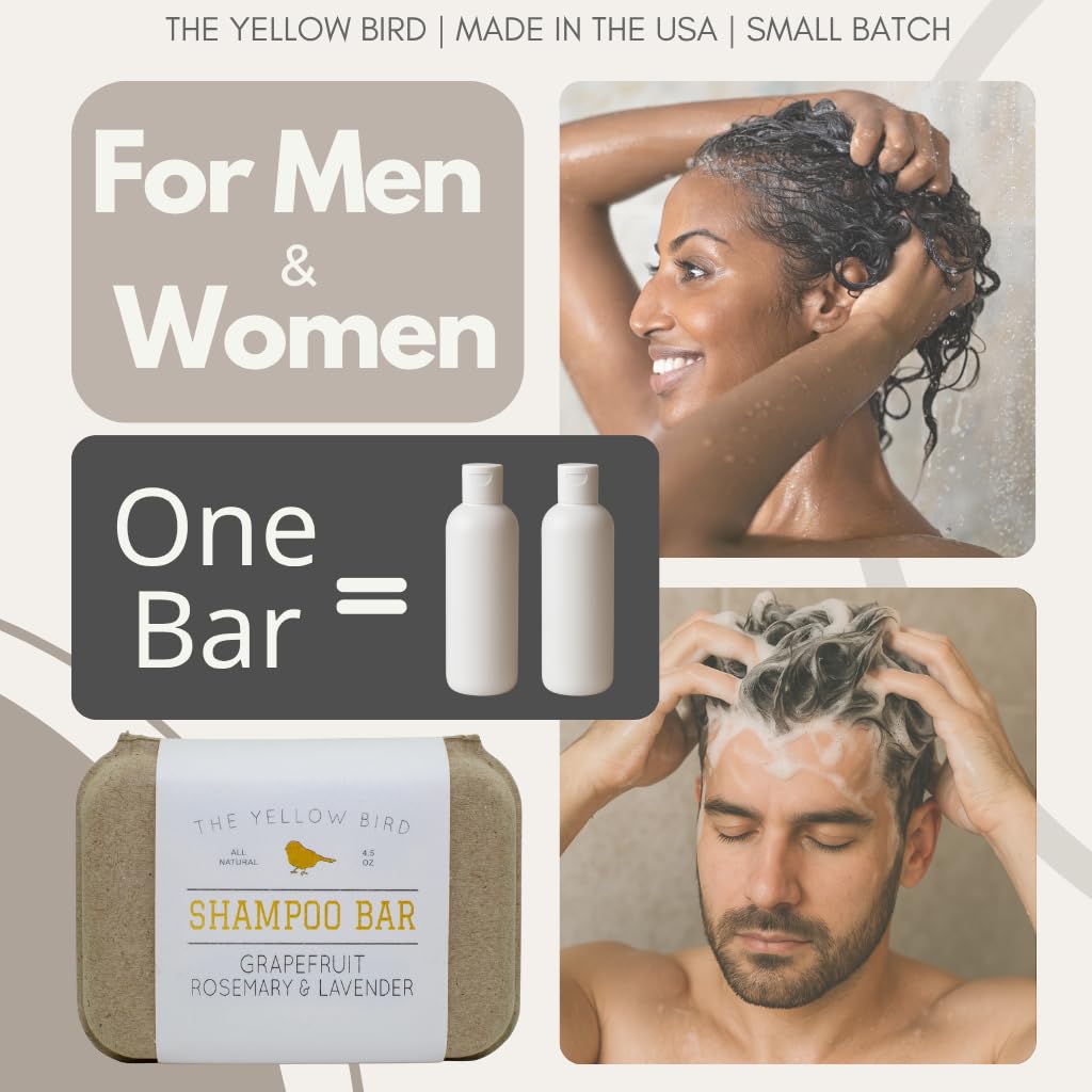 The Yellow Bird Solid Bar Shampoo Soap – Grapefruit, Rosemary & Lavender | Mild, Sulfate-Free Hair Care