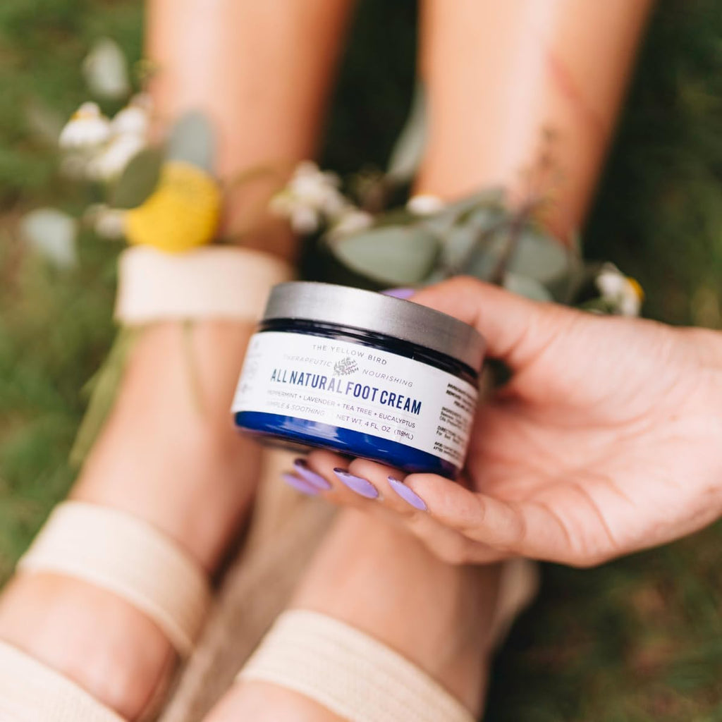 The Yellow Bird Natural Tea Tree Foot Cream & Organic Foot Balm – Peppermint Moisturizer for Dry Feet, Cracked Heels & Athlete’s Foot Relief – Made in USA